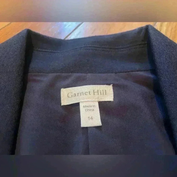 Garnet Hill Navy Blue Wool Blend Stretch Knit Blazer Jacket Women’s Size 14 - Picture 6 of 12